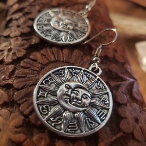 ALL 12 Birth Sign Pagan Sun Moon ZODIAC Wheel earrings Witchy Jewelry Gift idea